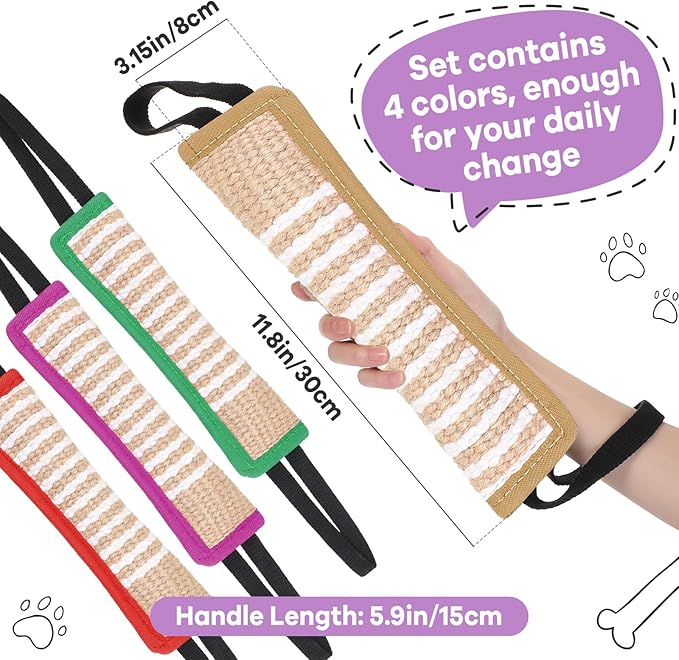 Kacctyen 4 Pcs Christmas Dog Tug Toys, Jute Pillow Pull Toy with 2 Strong Handles Tug of War Interactive Play Puppy Training Equipment for Medium to Large Dogs, 4 Colors(Stylish Color)