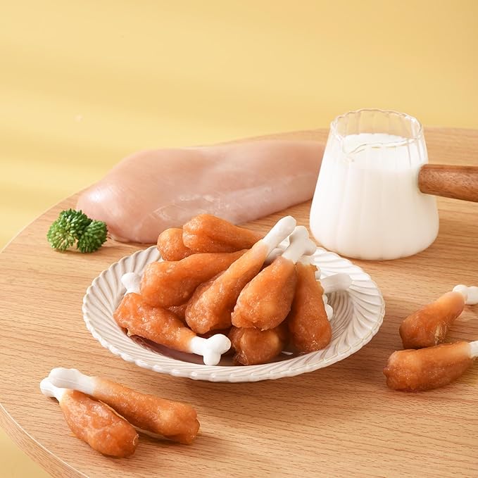 Dog Treats Chicken Wrapped Calcium Bone, Rawhide-Free Grain-Free Training Treats for Dogs Teeth Cleanning Breath Fresh Dog Chewy Snacks for Medium Large Dogs 10.6 oz, 18-19 Counts