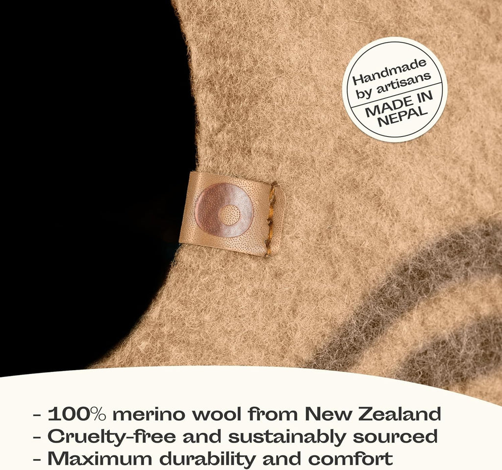 MEOWFIA Cat Cave – Premium Felt Cat Bed for Indoor Cats, Handmade 100% Merino Wool (Beige, Medium)