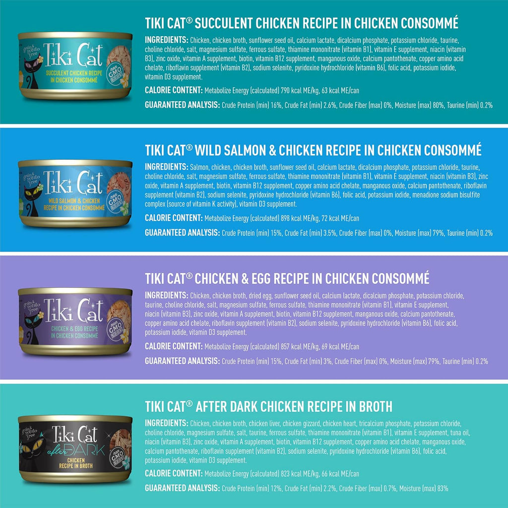 Tiki Cat Chicken Craves Whole Food, Ultimate Variety Pack, 36 Servings of High Protein Meals with Shredded Chicken, Wet Cat Food Mega Pack, 2.8 Ounce Cans (Pack of 36)