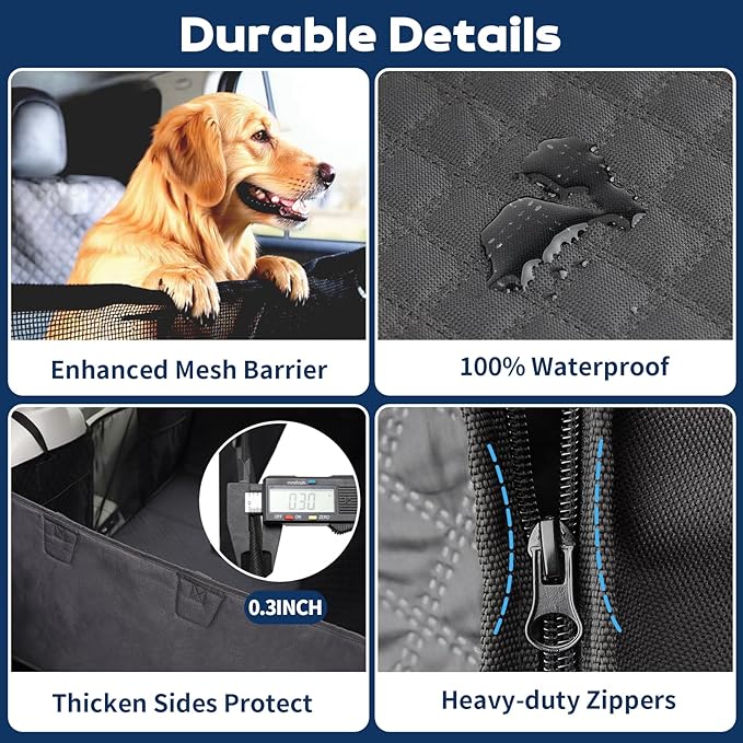 Tough Dog Car Seat Cover for Back Seat with Seatback Top Protection, Waterproof Hard Bottom Back Seat Extender for Dogs, Scratch Resistant Heavy Duty Dog Hammock for Car SUV Small Trucks