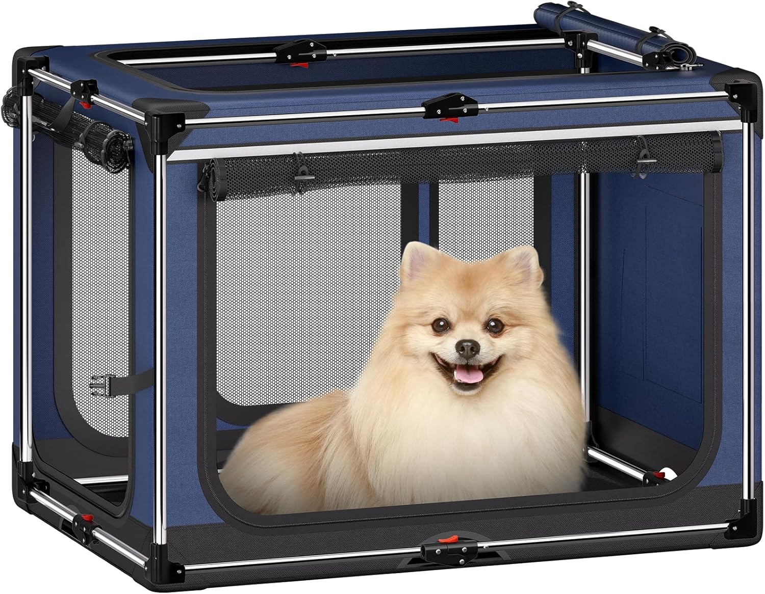 Collapsible Dog Crate: 26 Inch Foldable Soft Sided Dog Crate for Small Dogs, Portable Dog Travel Kennel with Soft Mat for Indoors & Outdoors, Blue (26" L x 18" W x 18" H)