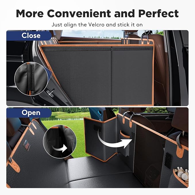 FURTIME Dog Car Seat Cover for Back Seat, Upgraded PU Leather Back Seat Extender with Hard Bottom Holds 400LBS, Waterproof Anti-Scratch, Large Space Back Seat Cover for Car, SUV, Small Truck