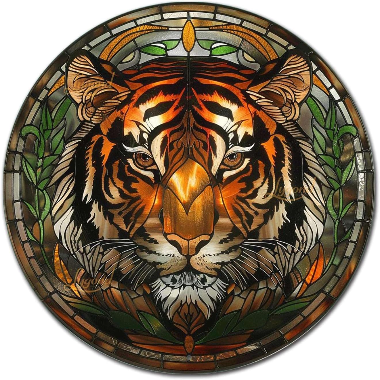 Lygond Metal Tin Sign - Circular Stained Glass Toilet Decor - Pub 12x12 Inches