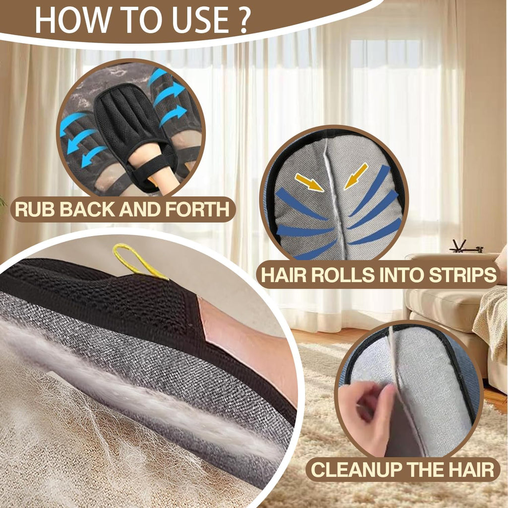 Upgraded Pet Hair Remover Glove - Reusable Electrostatic Five-Finger Gloves for Cat/Dog Hair Removal on Furniture, Carpet & Clothes