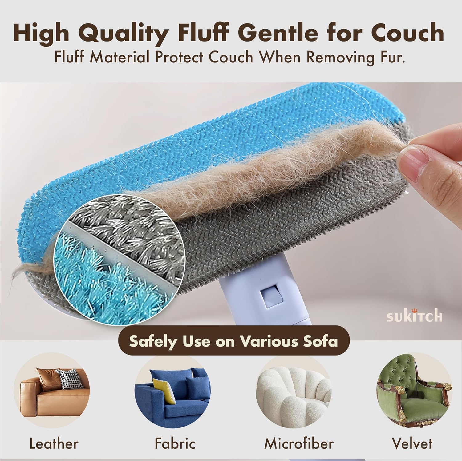 Pet Hair Remover for Couch, Grey, 17.3Inch, Durable, Reusable, Washable Lint Cleaner for Dog and Cat Hair, Gentle on Furniture, Effective on Carpets, Clothing, Bedding