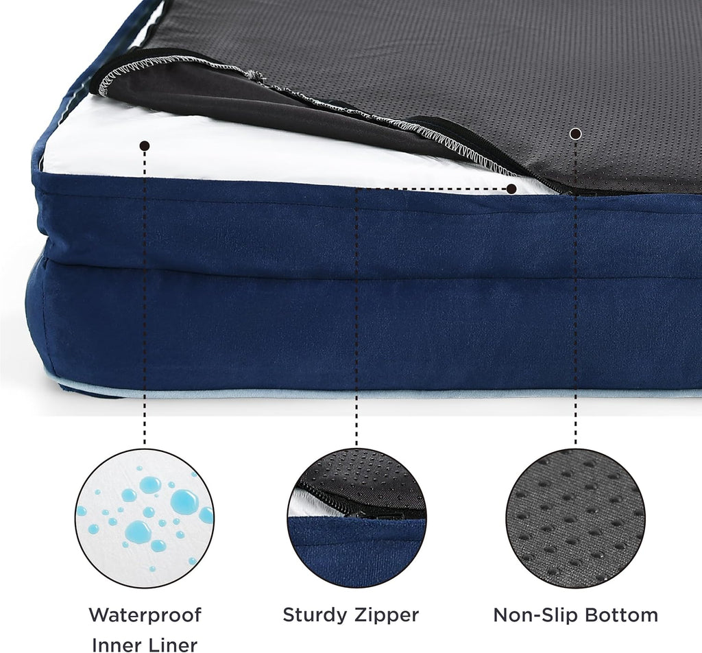 Bedsure Orthopedic Dog Beds Large Sized Dog - Washable Large Dog Cat Bed Waterproof, Comfort Dogs Couch Sofa with Washable Removable Cover, Pet Bed with Nonskid Bottom, Blue Navy, 35"