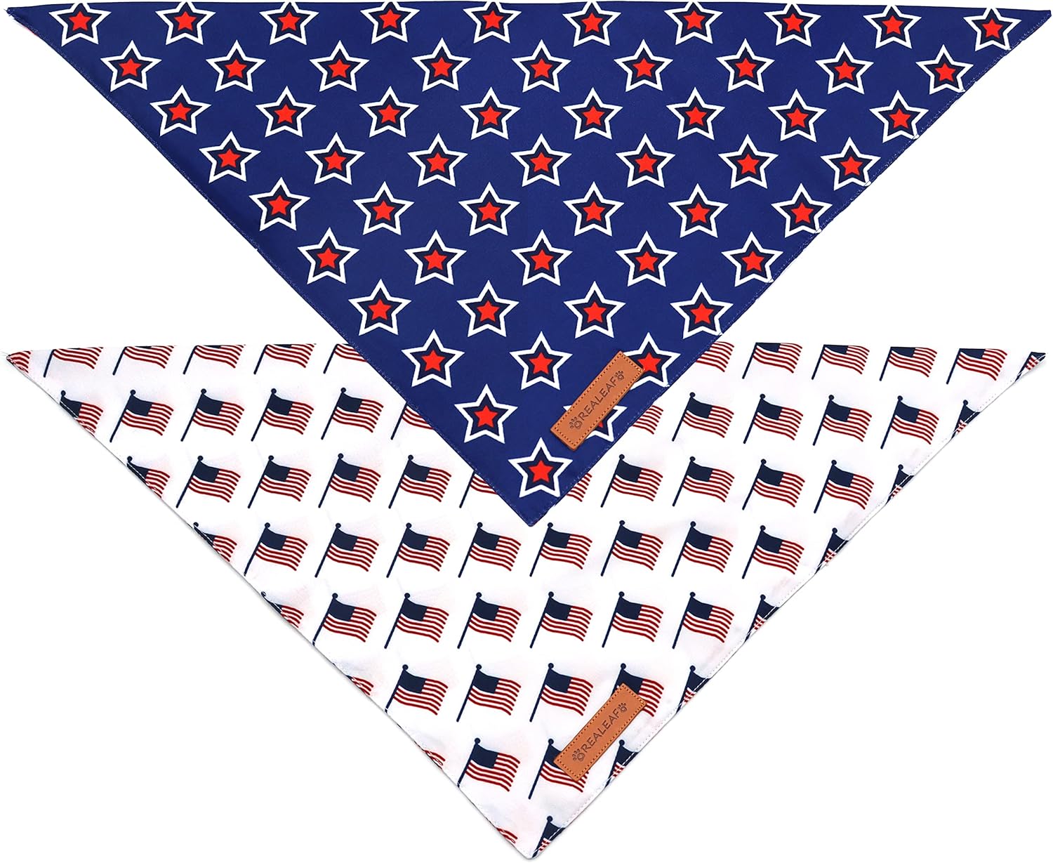 Realeaf American Flag Dog Bandanas 2 Pack, Triangle Reversible 4th of July Pet Scarf for Boy and Girl, Premium Durable Fabric, Patriotic Bandana for Small Medium Large and Extra Large Dogs (X-Large)