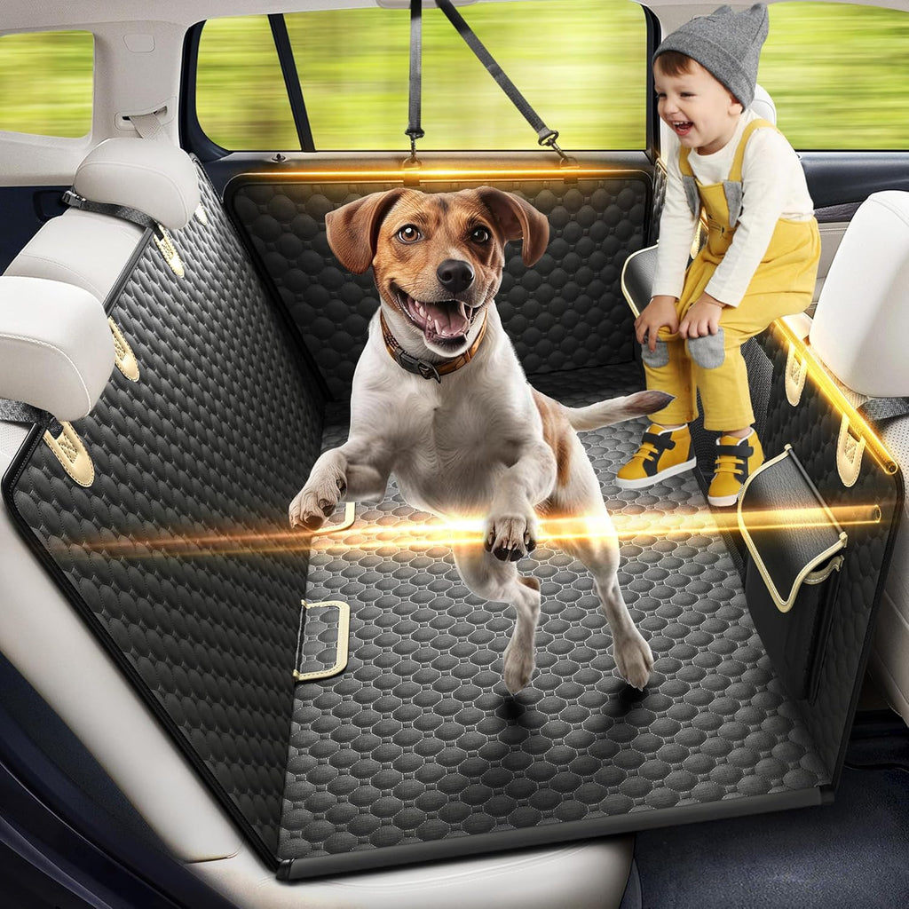 Back Seat Extender for Dogs, PVC Rods Support and Hard Bottom Car Seat Cover for Dogs, Heavy Duty Dog Car Seat Cover for Back Seat, Dog Hammock for Car, Waterproof Pet Bed For Car, SUV, Truck