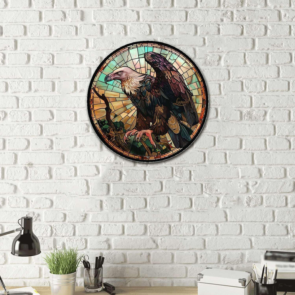 Lygond Metal Sign Tin Sign Circular Stained Glass Vulture Boho Office Decor for Pet 12×12 Inches