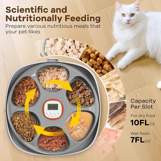 Automatic Cat Feeder Wireless, Sharper Image Auto Cat Food Dispenser for Wet Food with 2 Ice Packs, Rechargeable Auto Feeder for Cats with Programmable Timer Low Battery Indicator, White