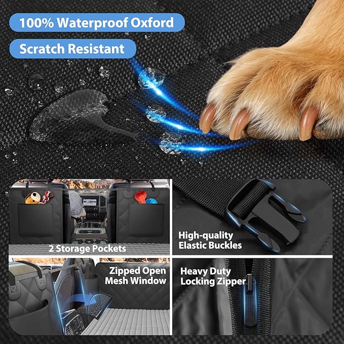 Truck Back Seat Extender for Dogs with Thick Egg Crate Foam Fuzzy Blanket Bed Mat, Soft Pet Car Seat Covers, Sturdy Backseat Trucks Dog Bed for Travel, Waterproof Dog Hammock for Truck Crew Cab