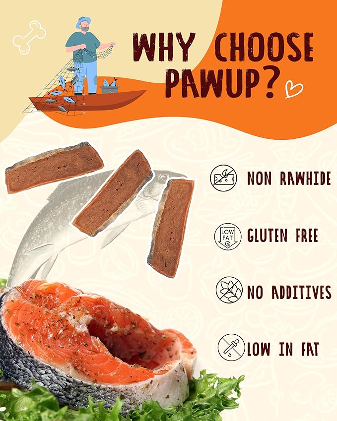 PAWUP Salmon Dog Treats with Duck, Smoked Salmon Fillet Jerky for Dogs, High-Protein Low-Fat Snacks with Omega 3–6 & Taurine for Skin and Heart Health, 12.5 oz (15-20 Count)