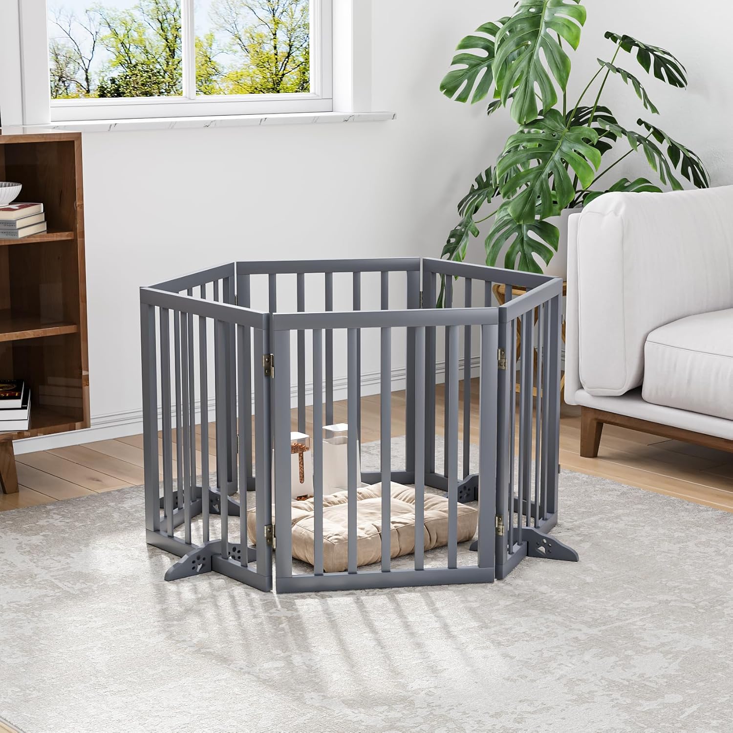 Dog Gate for Stairs 37-110" Wide, Fully Assembled Foldable Dog Gates for Doorways House, Freestanding Pet Gates for Dogs, Doogie Puppy Fence Gate