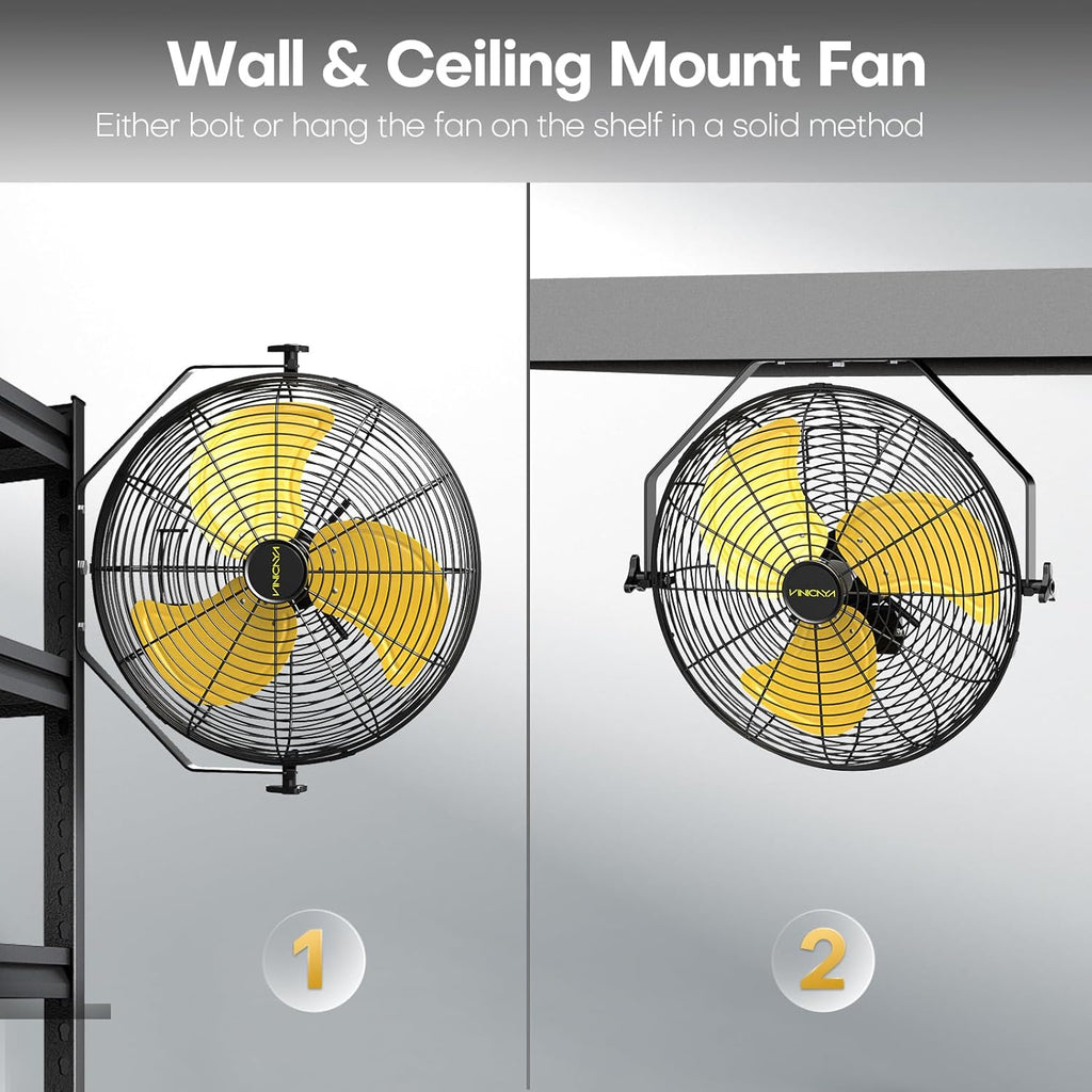 18 Inch Industrial Wall Fan with 2 Pack, 4800 CFM Metal Wall Mount Fans with Poweful Motor, 3 Speed, Fan Indoor for Covered Patio, Greenhouse, Gazebo, and Garage, UL Listed