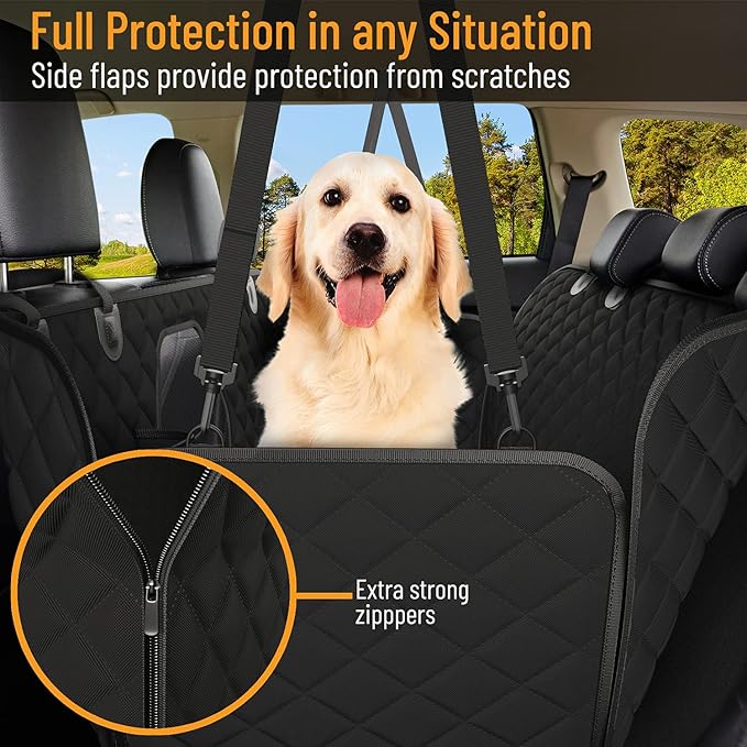 Active Pets Dog Car Seat Cover for Back Seat, Waterproof Pet Protection Hammock, SUV Truck Car Backseat Protector with Safety Features, XL, Black