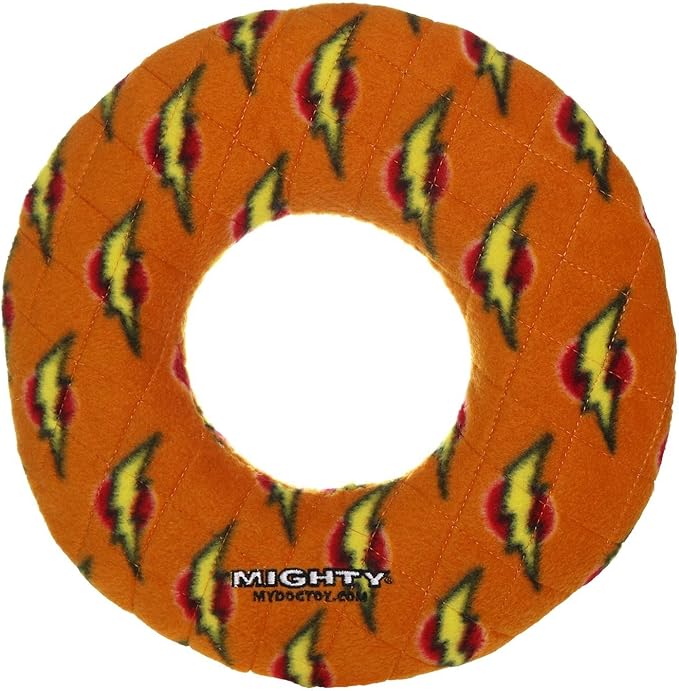 MIGHTY- NO Stuff Ring - Squeaky Plastic Core. 2-in-1 Toy. Made Durable, Strong & Tough. Interactive Play (Tug, Toss & Fetch). It Floats (Orange, Large)