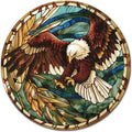 Lygond Metal Sign Tin Sign Circular Stained Glass Eagle Inspirational Wall Art for Garden 12×12 Inches