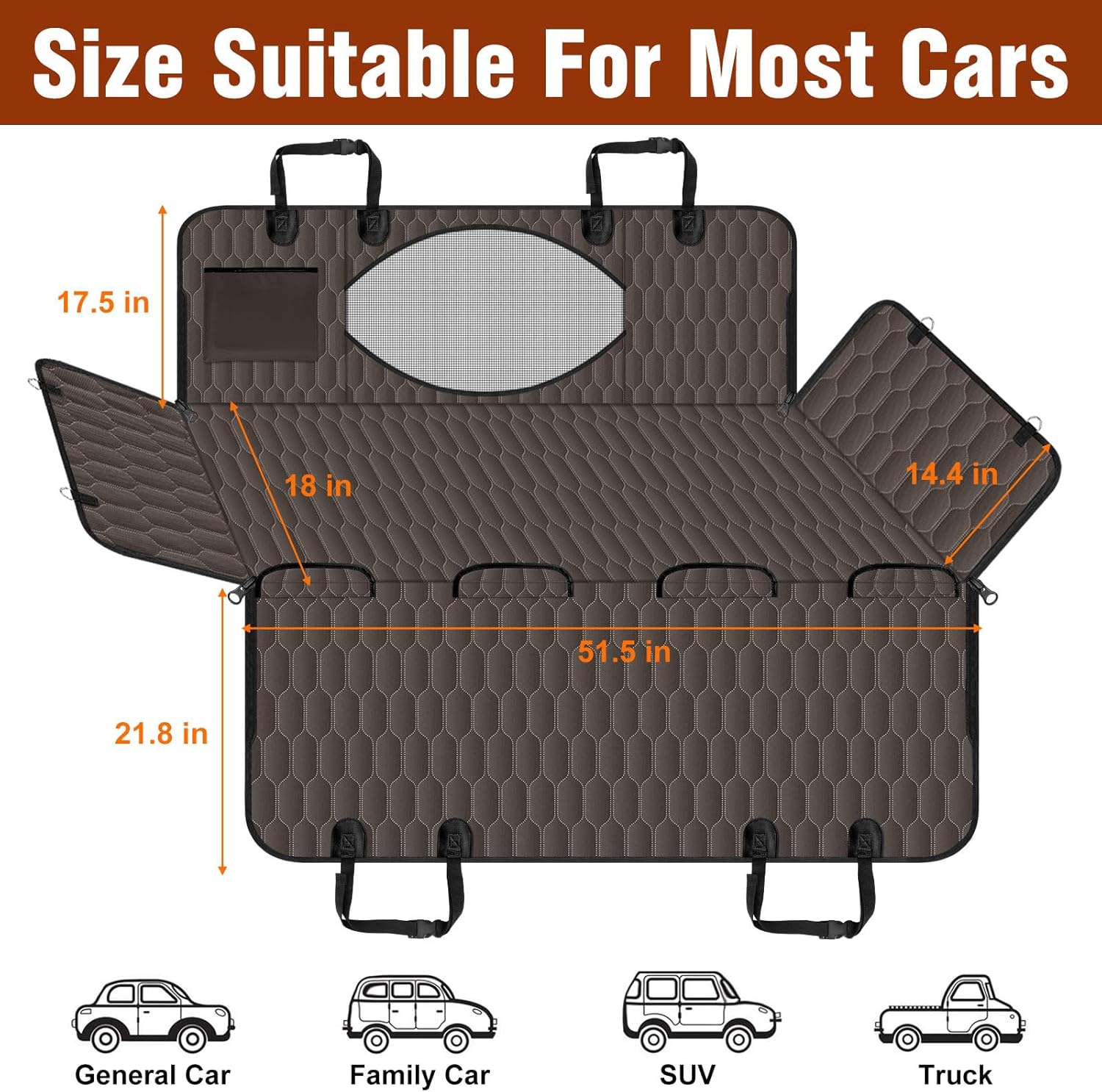 Waterproof Dog Car Seat Cover - Scratch Proof Nonslip Back Seat Hammock with Mesh Window & Storage Pocket for SUVs/Trucks/Sedans-S, Brown/Black