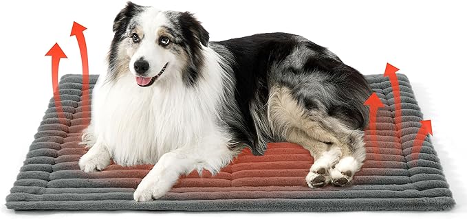 Bedsure Self Warming Dog Bed, Large Self Heating Dog Crate Pad, Thermal Extra Warm Puppy Mat Indoor, Non-Slip & Washable, Not Electric, 41" x 29", Grey