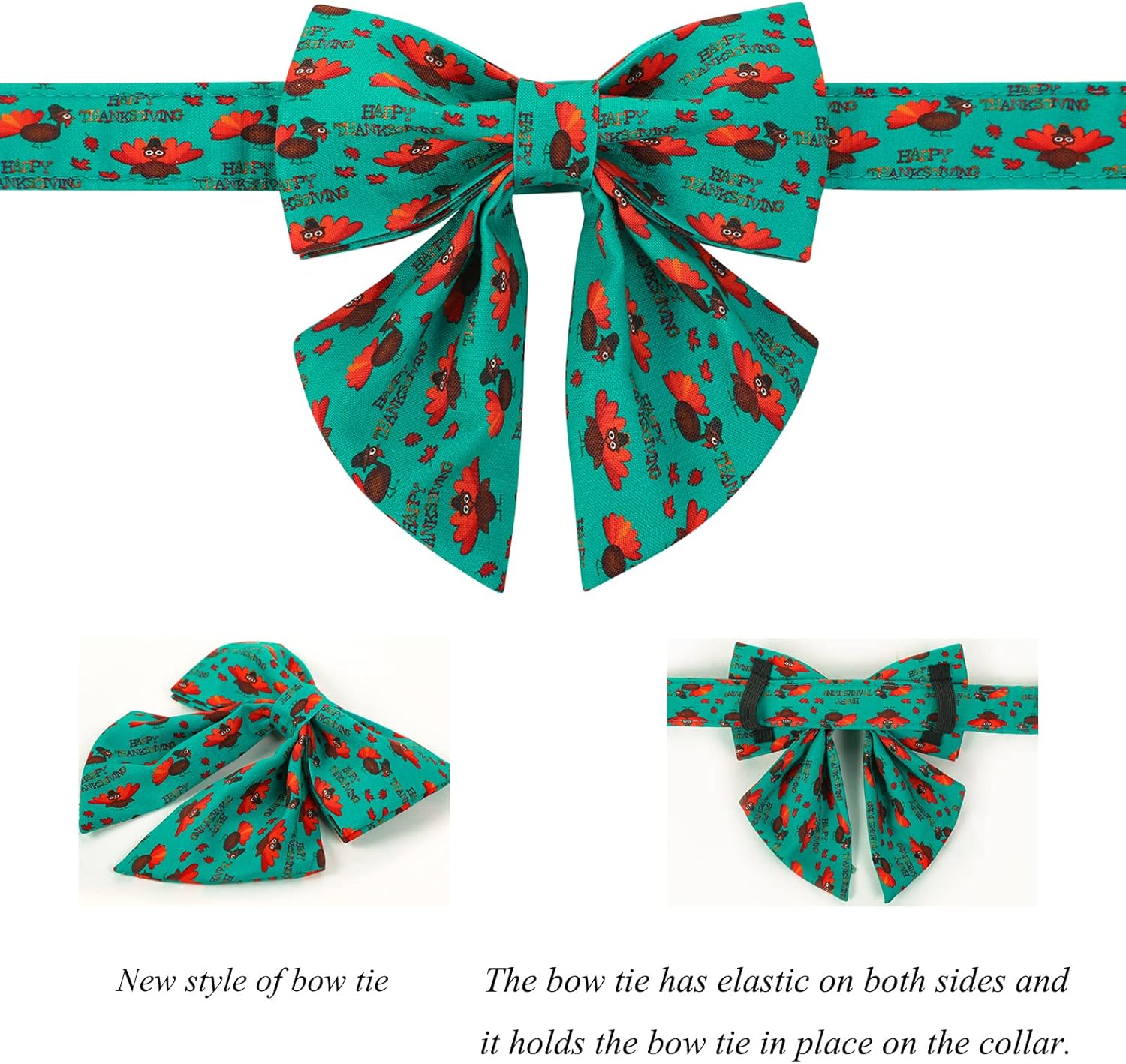 Lionet Paws Thanksgiving Day Dog Collar with Bowtie, Dog Sailor Bow Collar with Metal Buckle for Dogs, Adjustable Comfortable Dog Collar Girl Gift, L, Neck 16-24 in