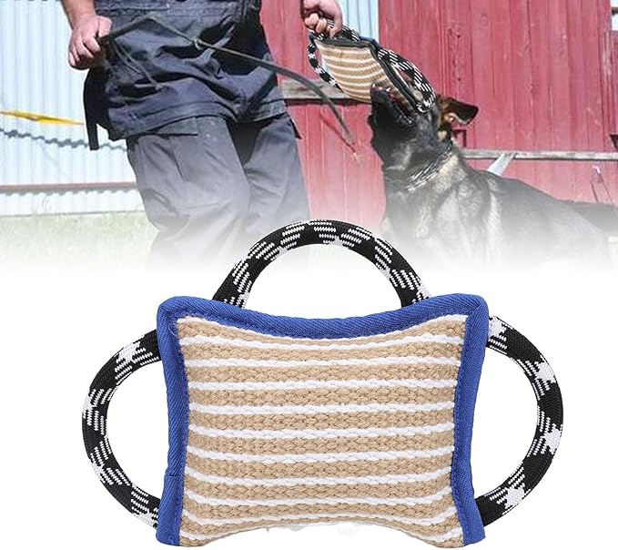 Dog Bite Pillow, Tug War Dog Toy Dog Biting Pad, Jute Tear Resist Interactive Play Dog Bite Tug Toy for Small Medium Large Dogs (Blue)