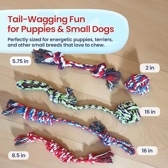 Pacific Pups Products Dog Rope Toys for Medium Dogs & Small Dogs 5 Pack - Puppy Teething Toys and Small Dog Toys - 5 Puppy Chew Toys for Teething