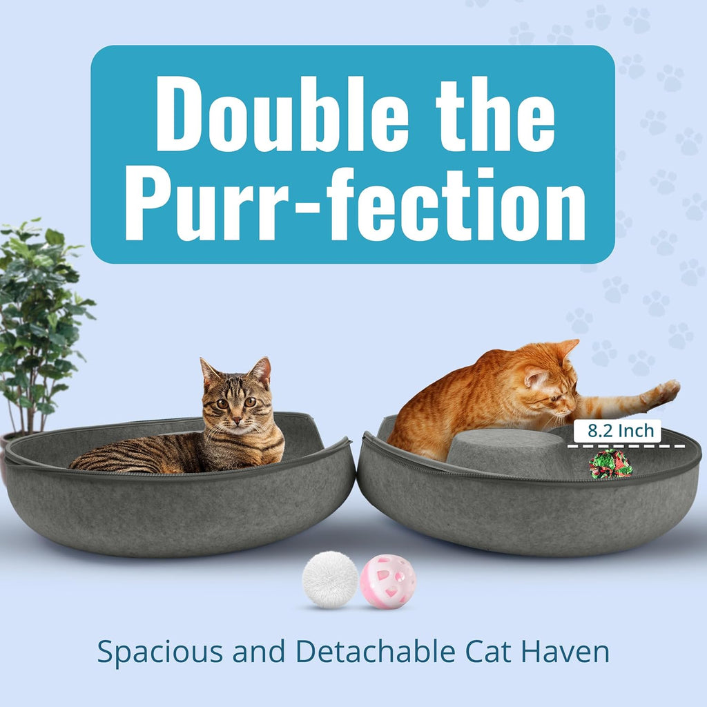 Okoco Cat Tunnel Bed for Indoor Cats Large, 24" Peekaboo Cat Cave Donut Bed for Pets up to 45lbs, 2-in-1 Round Tube with Hanging Ball Toy & Removable Machine Washable Parts (Dark Gray)