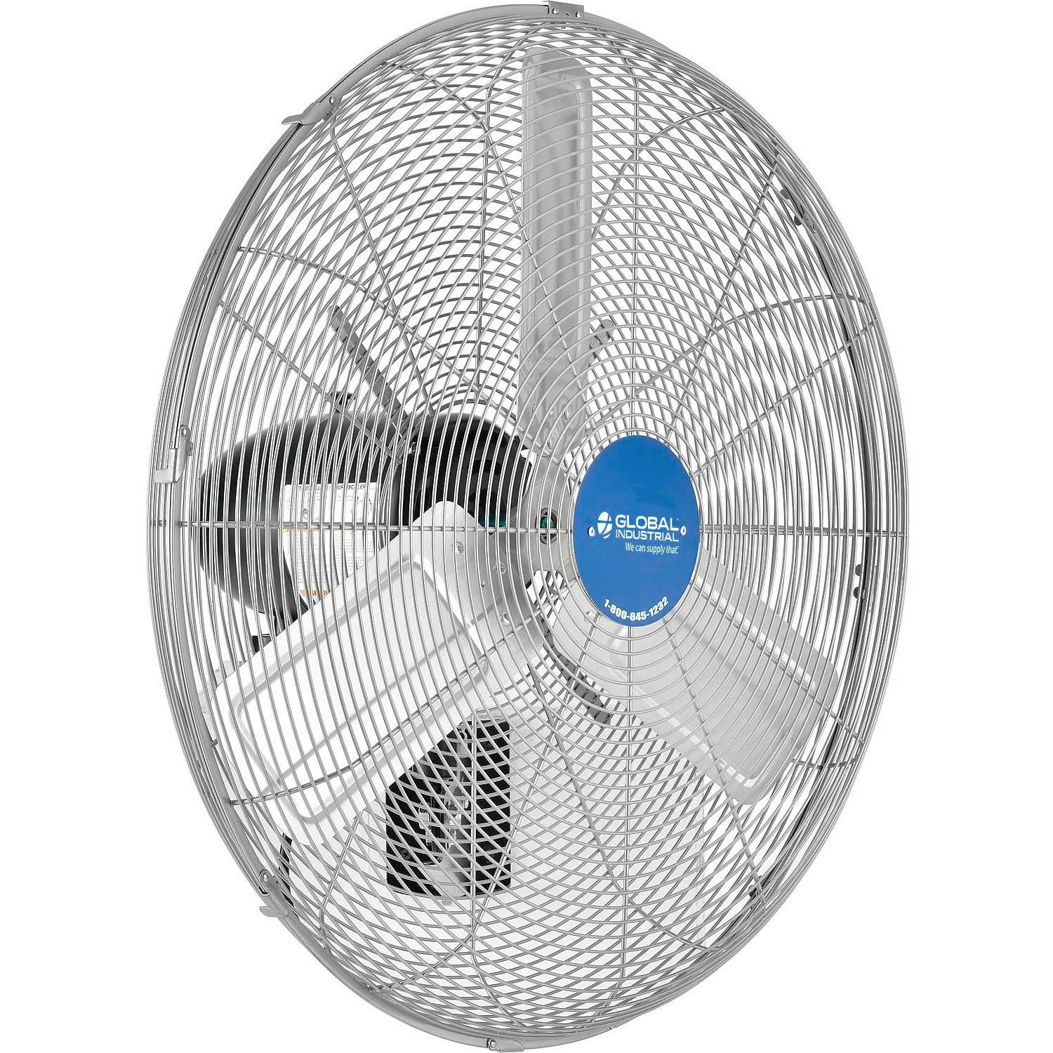 Global Industrial Deluxe Wall Mount Fan, 30" Diameter, Fixed and Oscillating Head, 3 Speed, 10,000 CFM at 1100 RPM, 1/2 HP, Tilting Head, For Indoor Use Only