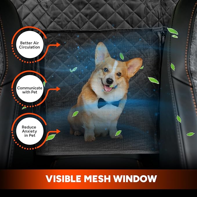 Heeyoo Dog Car Seat Cover for Back Seat, Hard Bottom Car Seat Cover Holds 500lbs, Scratch-Proof Backseat Extender for Dog, Waterproof Pet Hammock for Car, SUV