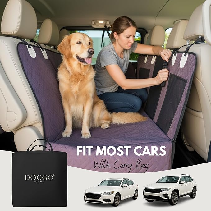 – Back Seat Pet Cover for Dogs, Premium Dog Hammock for Car with Hard Bottom | Universal Car Seat Protector, Waterproof & Washable | Dog Car Seat Cover for Large (Brown)