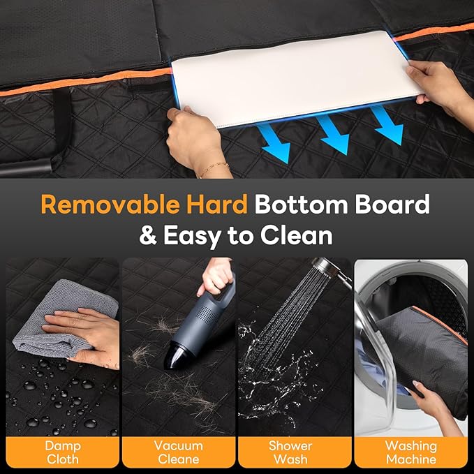 Back Seat Extender for Dogs - Hard Bottom,Waterproof Dog Car Seat Cover for Back Seat Holds 450 lbs - Detachable, Scratch-Proof and Anti-Slip Dog Hammock for Cars, SUVs and Trucks, Bk+ORG