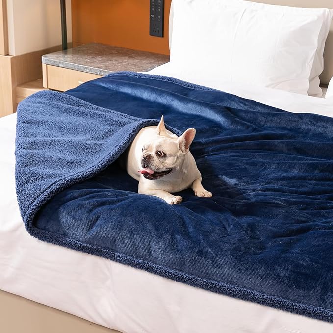 Waterproof Dog Throw Blanket Reversible Pet Fleece Blankets Bed Cover Dark Blue Puppy Blankets Leakproof Sofa Couch Washable Cover Cat Pet Blanket for Warm-Navy Blue,S-40x28in