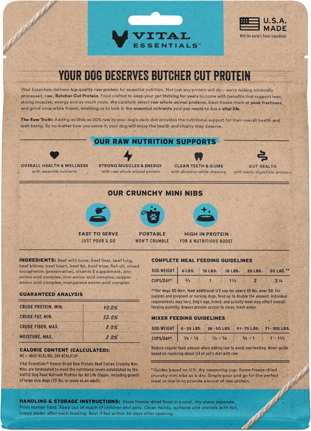 Vital Essentials Freeze-Dried Raw Beef Meal or Mixer Dog Food Crunchy Mini Nibs, 5.5 oz