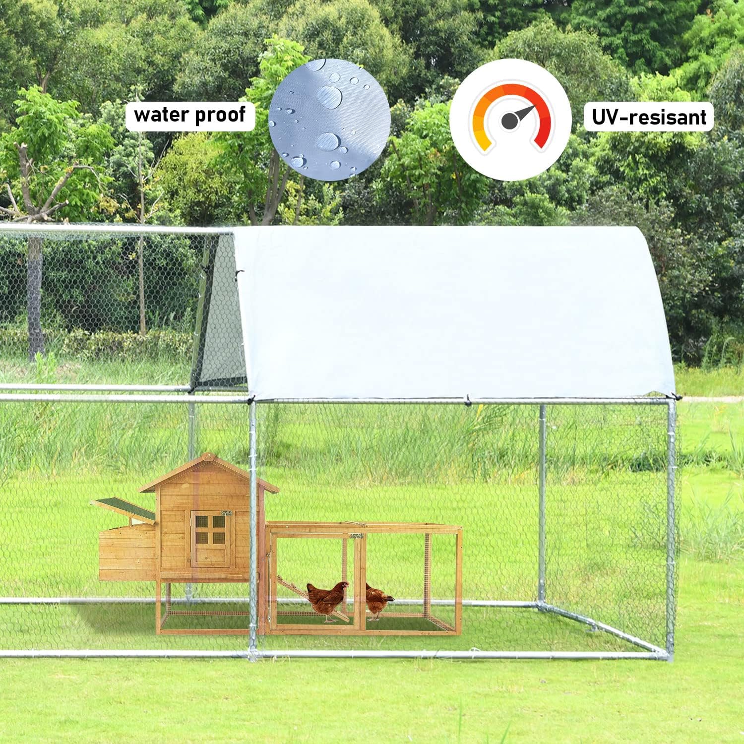 1.26’’ Large Metal Chicken Coop Walk in, Chicken Pen for Chickens, Outdoor Chicken Runs Coops Dog Kennel, Flat Roofed Chicken Runs for Yard with Anti-Ultraviolet Cover (9.2’L x6.2’W x6.4’H)