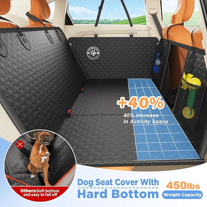 Hard Bottom Dog Car Seat Cover for Pets, Large Space Rigid Base, 450 lbs Weight Capacity, 2025 Upgraded Material Scratch-Resistant for Enhanced Safety, Easy Clean and Use Fits Car,SUV,Truck