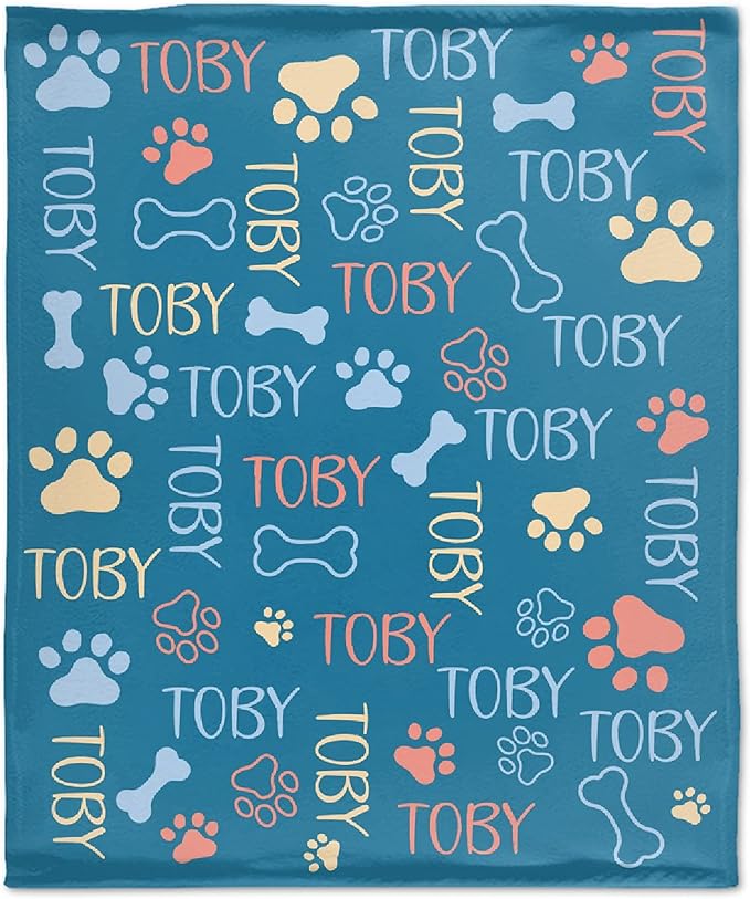 Personalized Dog Blankets Dog Paw Print Blanket Puppy Blanket - Custom Dog Blanket with Pets Name Cute Paw Print Pet Throw Puppy Fluffy Blankets S 50"x40" for Medium Dog
