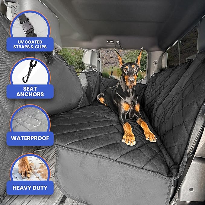4Knines Hard Bottom Back Seat Extender for Dogs – Waterproof Dog Car Seat Cover – Heavy Duty Backseat Protector for Cars, SUVs, Trucks – Built-in EZ Open Door Protector (Patent Pending) Black, XLarge