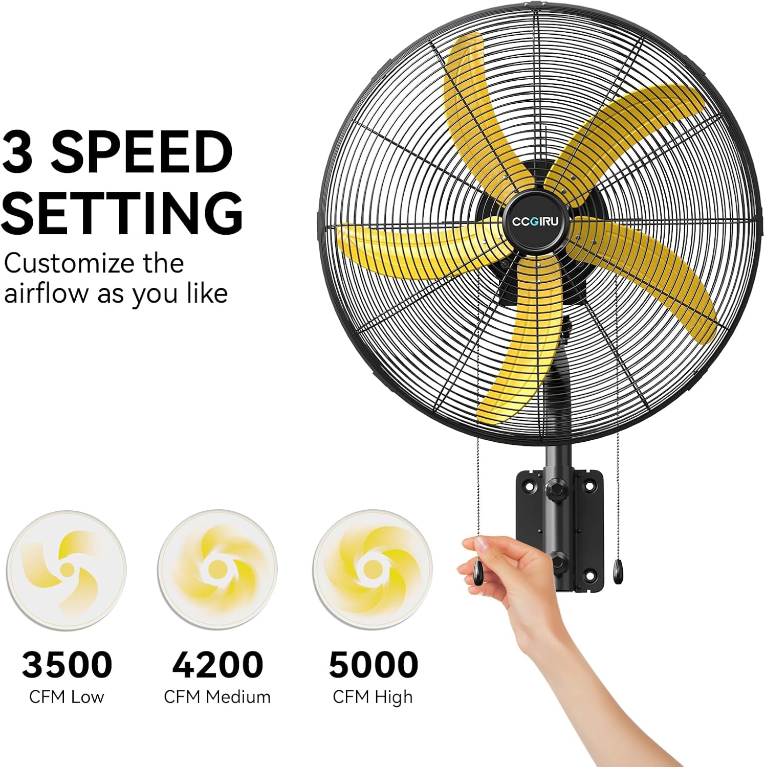 5000 CFM 20" Wall Fan Oscillating, Professional Industrial Wall Mount Fan with 3 Speed for Warehouse, Factory, Workshops, and Garage, UL Listed