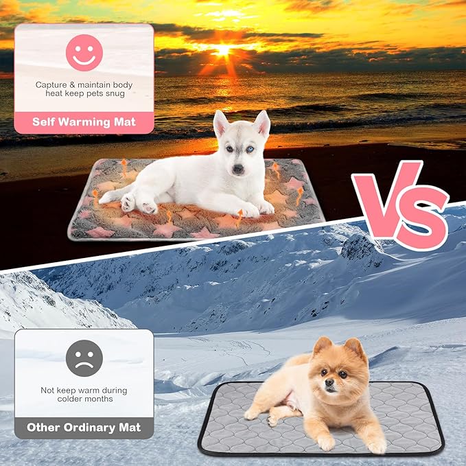 4 Pack Self Heating Cat Bed Cat Self Warming Pad with Removable Cover Extra Warm Thermal Pet Pad Washable Pet Crate Mat Anti Slip Kennel for Indoor Outdoor Pets(Star,24 x 35 Inches)