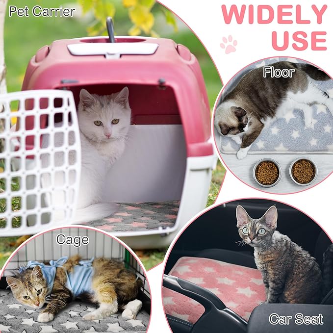 4 Pack Self Heating Cat Bed Cat Self Warming Pad with Removable Cover Extra Warm Thermal Pet Pad Washable Pet Crate Mat Anti Slip Kennel for Indoor Outdoor Pets(Star,16 x 20 Inches)