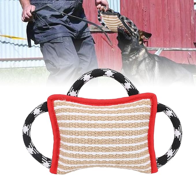 Dog Bite Pillow, Tug War Dog Toy Dog Biting Pad, Jute Tear Resist Interactive Play Dog Bite Tug Toy for Small Medium Large Dogs (Red)