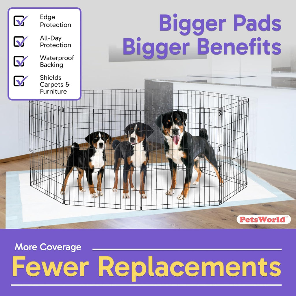 PETSWORLD Mega-Sized Dog Pee Pads (40" x 99") – 4XL Gigantic Pet Piddle Pads for Puppy Training, Incontinence – with Adhesive Sticky Tape – Leak Proof, 5-Layer Protection (20 Count)