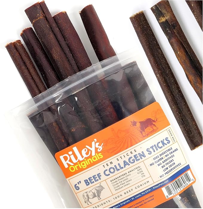 Riley's 6 Inch Beef Collagen Sticks for Dogs, Collagen Chews for Dogs, Bully Stick & Rawhide Alternative, Long Lasting, No Raw Hide Chews, Single Ingredient Dog Treat- 10 ct