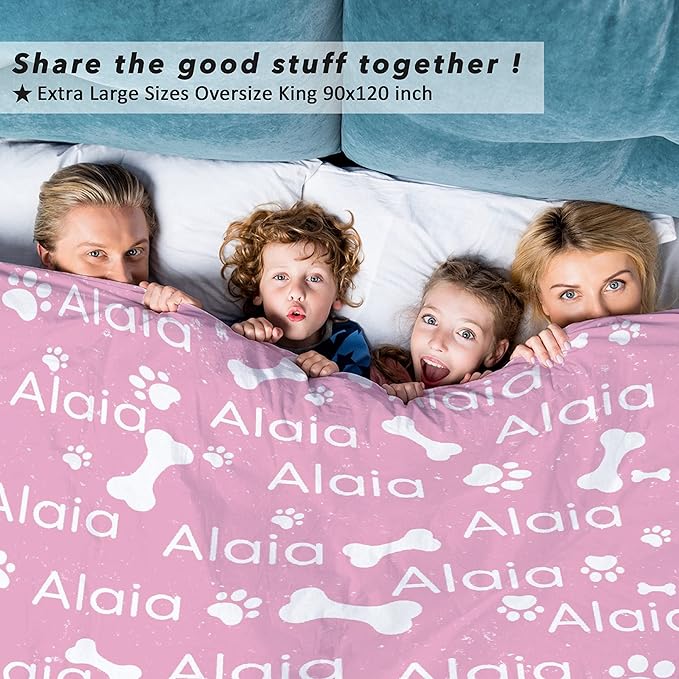 Personalized Dog Blankets Dog Paw Print Blanket Puppy Blanket - Custom Dog Blanket with Pets Name Cute Paw Print Pet Throw Puppy Fluffy Blankets S 50"x40" for Medium Dog