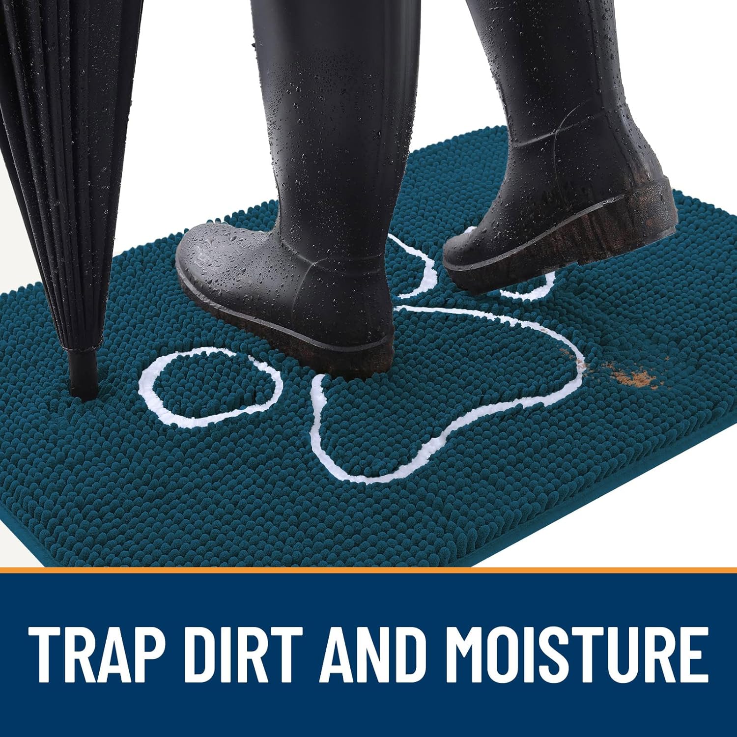 OLANLY Door Mat for Muddy Dog Paws 70x24, Absorbent Chenille Mud Doormat with Paw Print Design, Non-Slip Washable Doormat for Indoor Entryway, Quick-Dry Pet Bed Mats for Dirty Dogs, Atlantic Blue