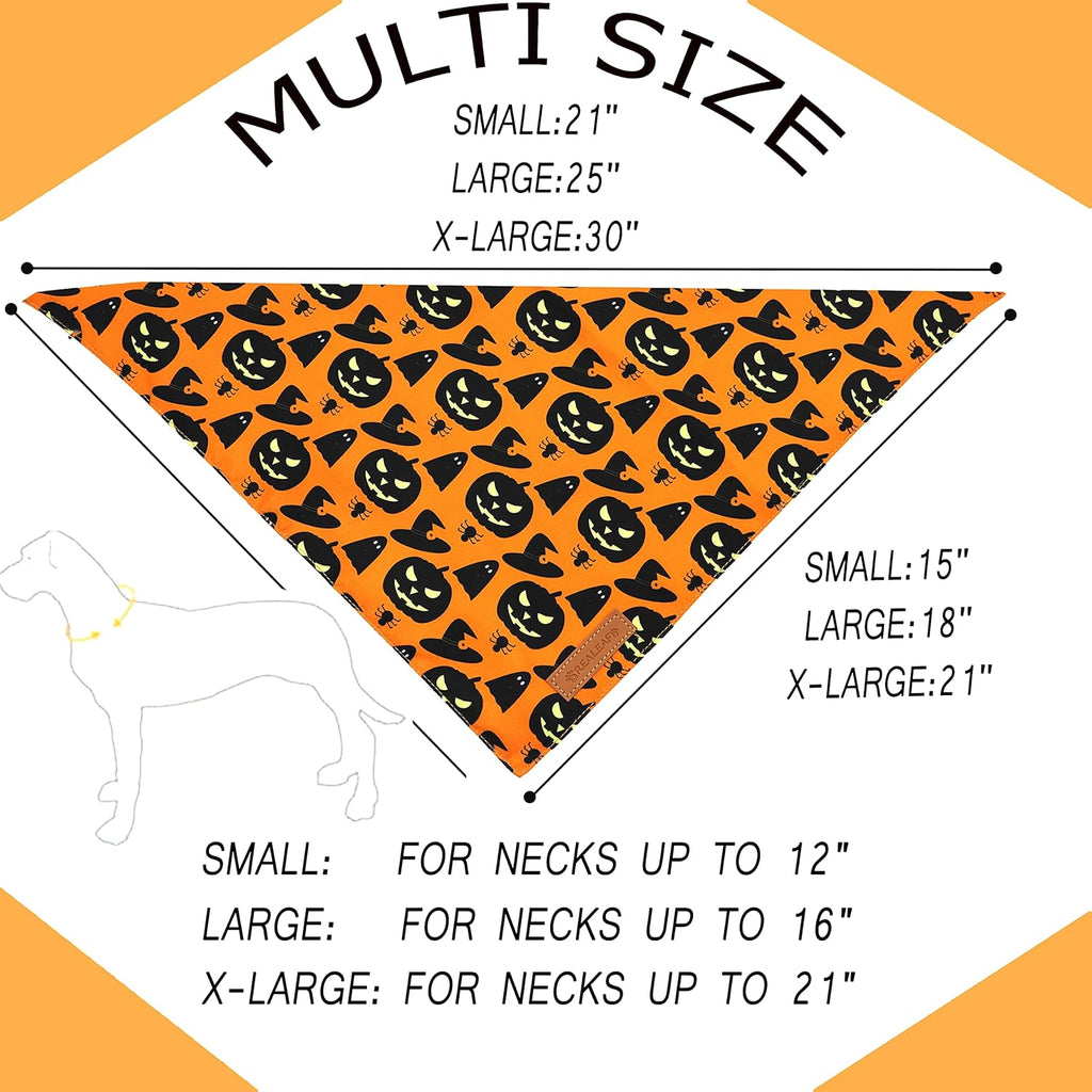 Realeaf Halloween Dog Bandanas 2 Pack, Pumpkin and Spider Web Bibs, Triangle Reversible Fall Pet Scarf, Premium Durable Fabric, Adjustable Fit (X-Large)