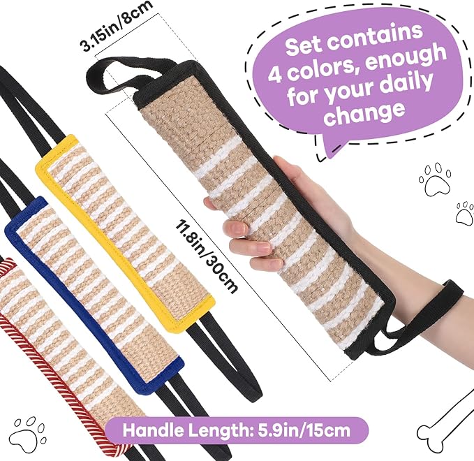 Kacctyen 4 Pcs Christmas Dog Tug Toys, Jute Pillow Pull Toy with 2 Strong Handles Tug of War Interactive Play Puppy Training Equipment for Medium to Large Dogs, 4 Colors(Dark Color)