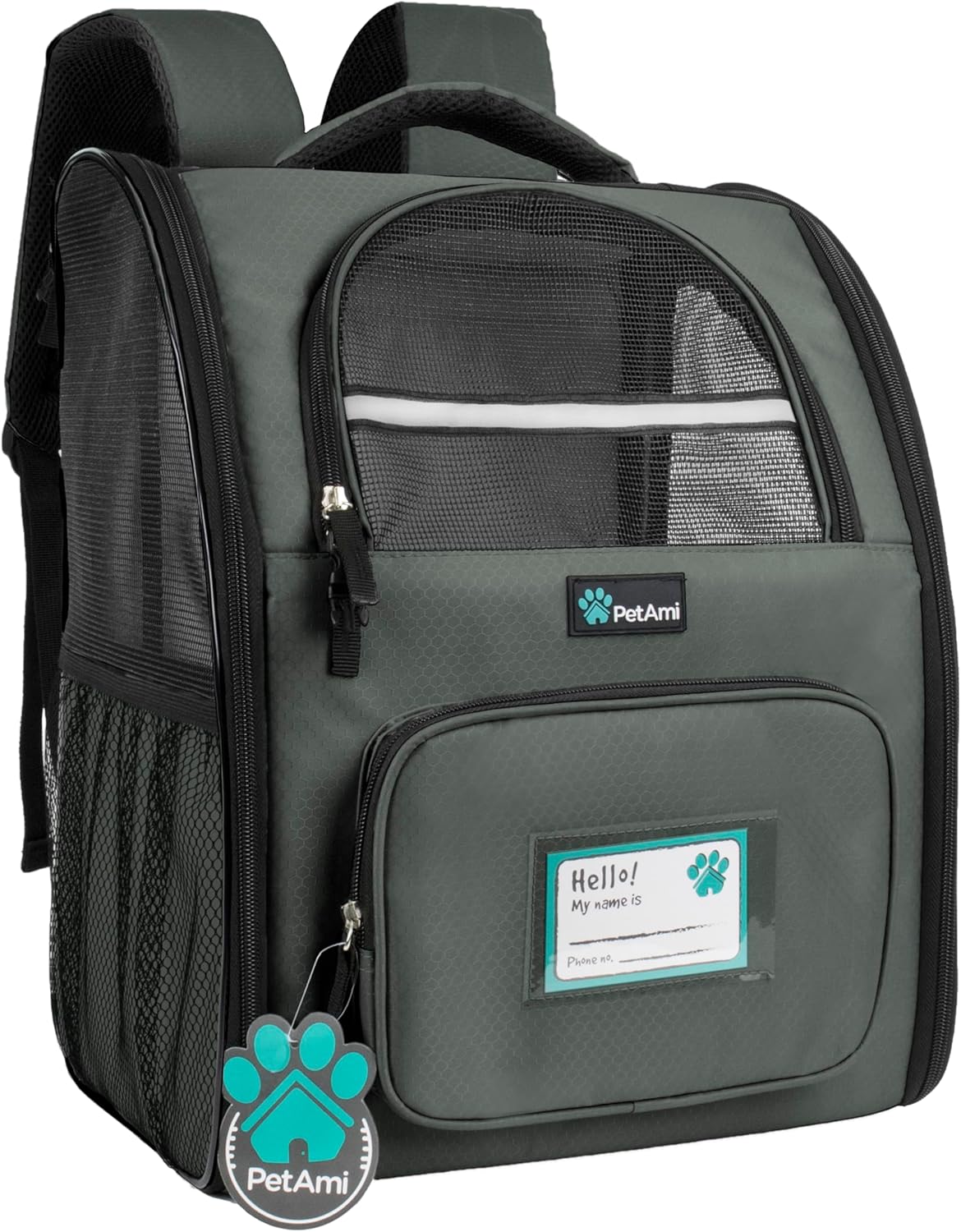 PetAmi Dog Backpack Carrier for Small Large Cat, Pet, Puppy, Ventilated Pet Hiking Backpack Travel Bag, Airline Approved Cat Backpack Carrier, Camping Biking Dog Bag Up to 18lbs Pet, Dark Grey