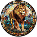 Lygond Metal Sign Tin Sign Circular Stained Glass Lion Vintage Decor for Garden 8×8 Inches